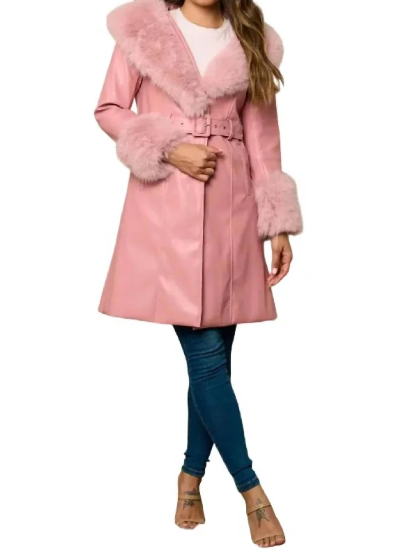 Faux Leather Coat In Pink