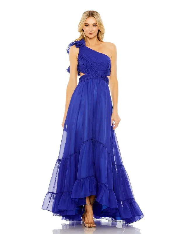 Mac Duggal 68639 High Low One Shoulder Ruffle Tiered Cut Out Chiffon Dress