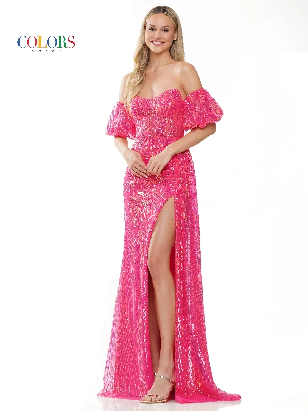 Colors 3115 Long Off Shoulder Formal Sequin Prom Dress