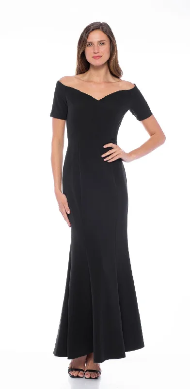 Marina Short Sleeve Off Shoulder Scuba Crepe Long Dress