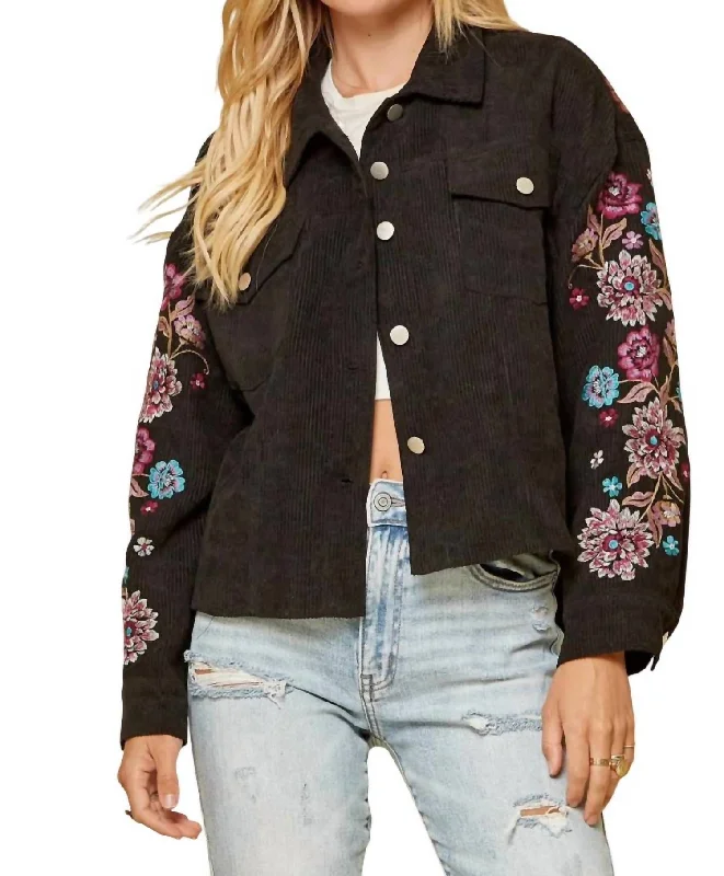 Embroidered Corduroy Jacket In Black