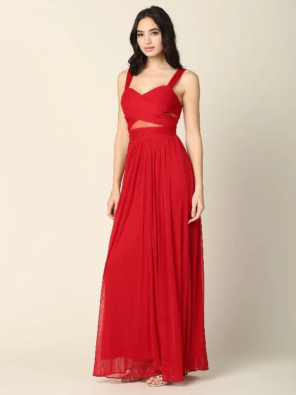 Mesh Sleeveless Long Bridesmaids Dress