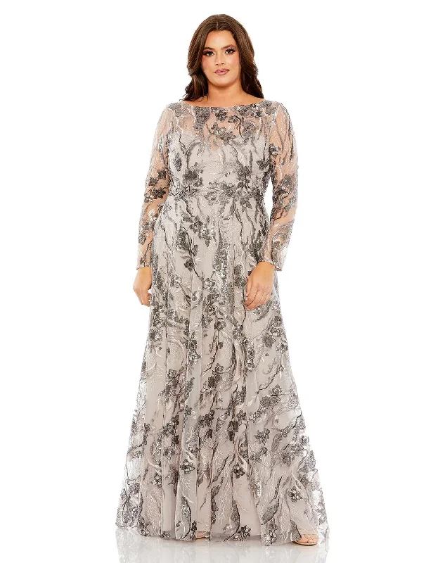 Mac Duggal 68439 Long Embroidered Long Sleeve A Line Plus Size Dress