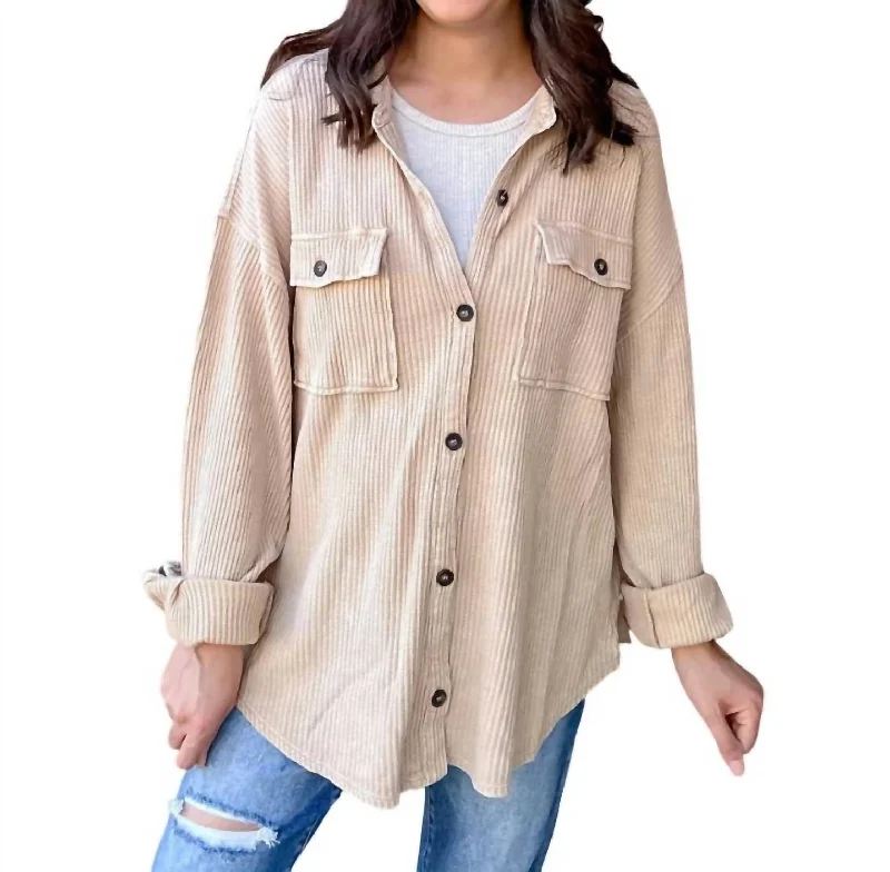 Dawn Waffle Shacket In Taupe