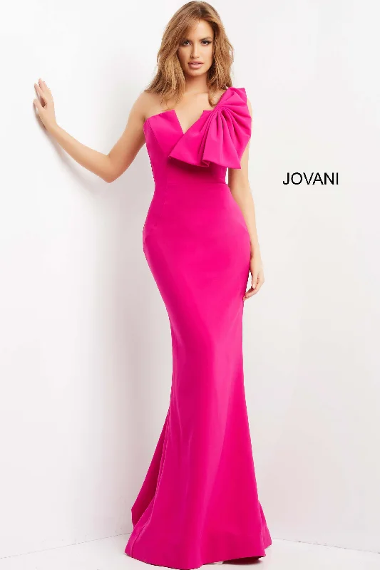 Jovani 07306 One Shoulder Bow Formal Long Dress