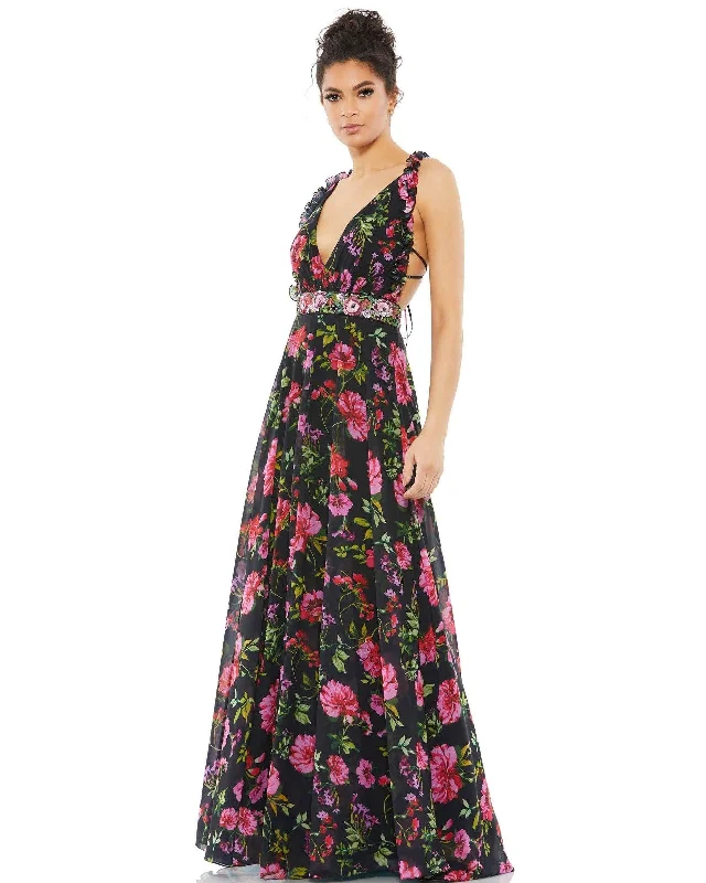 Mac Duggal 9156 Long Formal Floral Print Prom Gown