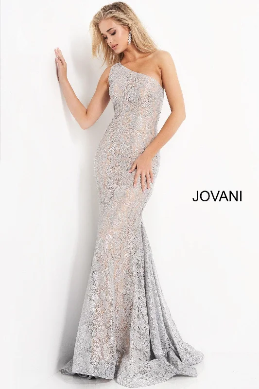 Jovani 00353 One Shoulder Long Prom Formal Lace Gown