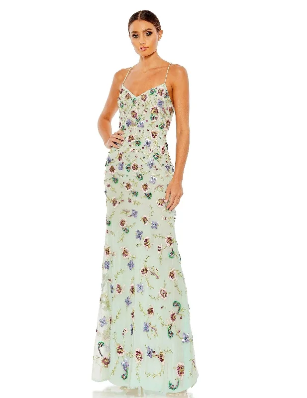 Mac Duggal 10890 Spaghetti Strap Long Formal Floral Dress