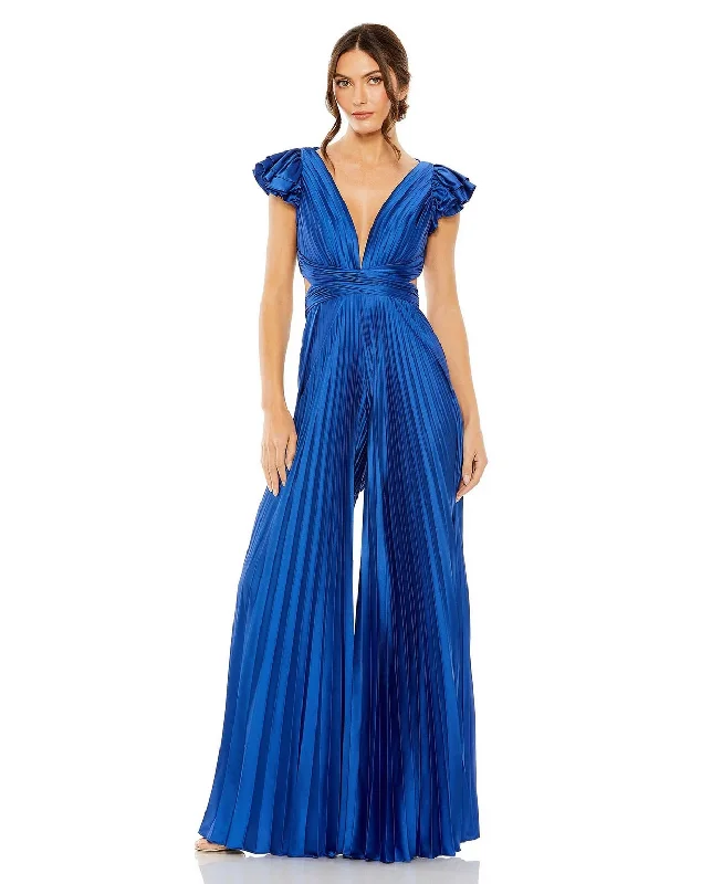 Mac Duggal 27361 Ruffle Cap Sleeve Cutout Heat Pleated Jumpsuit