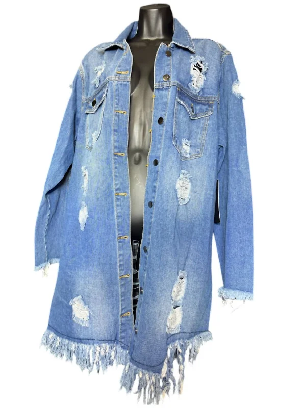 Women's Distressed Jean Jacket In Blue