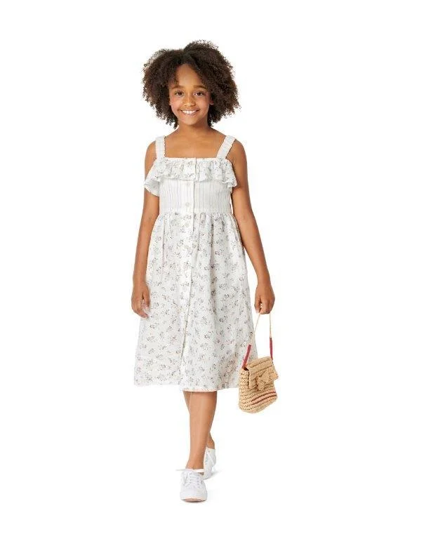 Burda Pattern 9304 Children's Pinafore Dress - Front Button Fastening, gathered Skirt