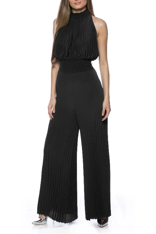 Marina  Halter High Neck Pleat Satin Jumpsuit