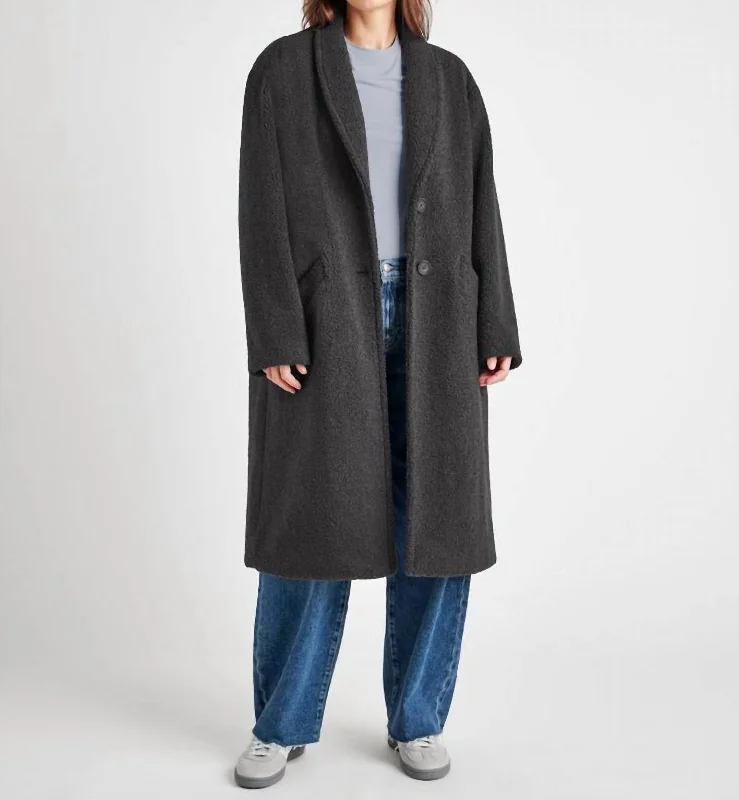 Sivan Double Breasted Boucle Coat In Lead