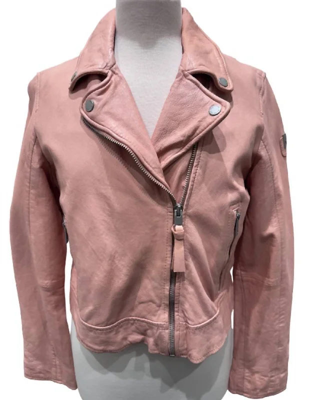 Women's Leather Moto Jacket In Peach