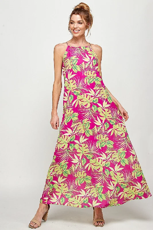 Long Tropical Print Maxi Dress