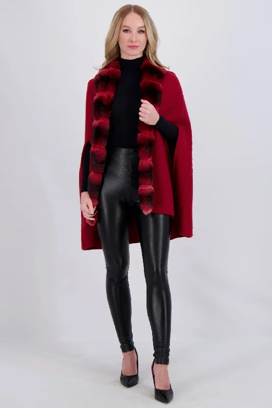 WOOL AND CASHMERE CAPE WITH CHINCHILLA TUXEDO COLLAR