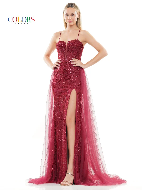 Colors 3119 Long Formal Beaded mesh Overskirt Prom Dress