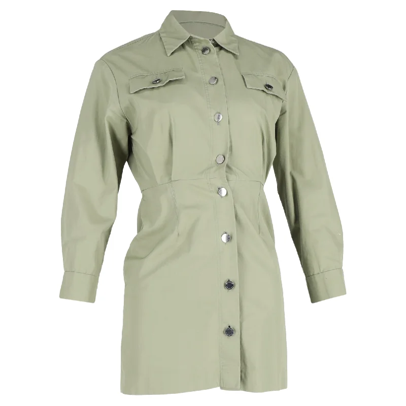 Sandro Liana Mini Shirt Dress In Green Cotton