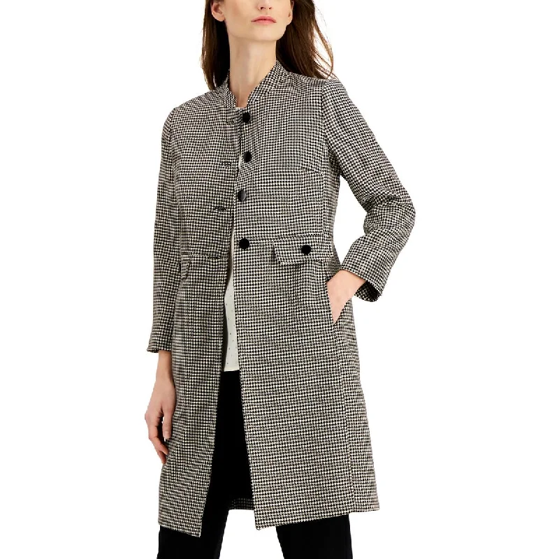 Womens Houndstooth Long Pea Coat