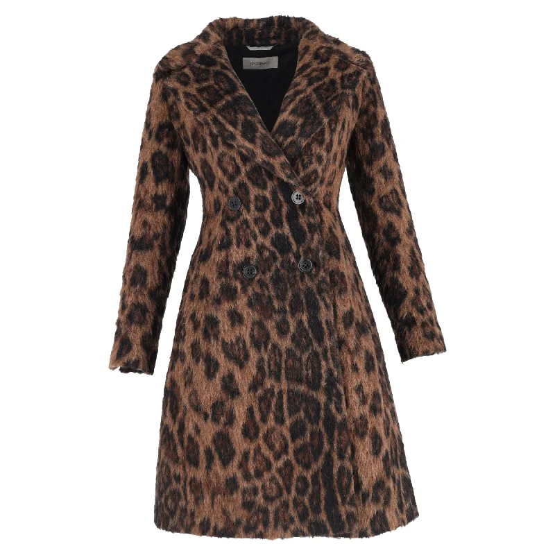 Max Mara Sportmax Leopard Print Double-Breasted Coat in Brown Wool