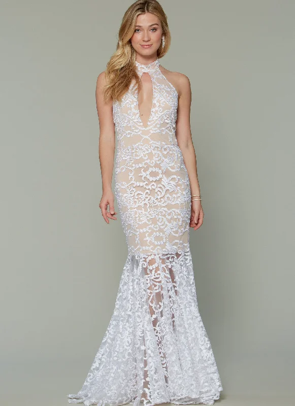 M7569 Misses' Column and Mermaid-Style Dresses with Bodice and Sleeve Variations