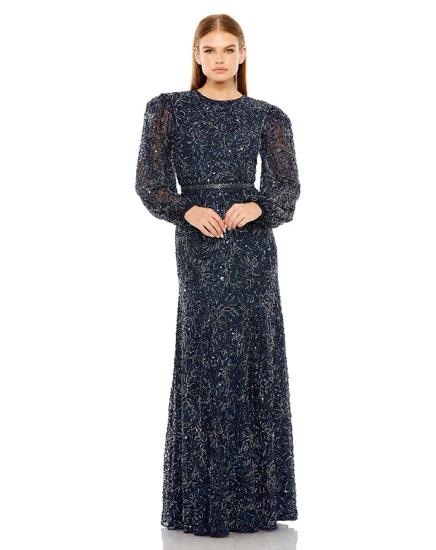 Mac Duggal 93902 Sheer Long Sleeve Beaded Dress