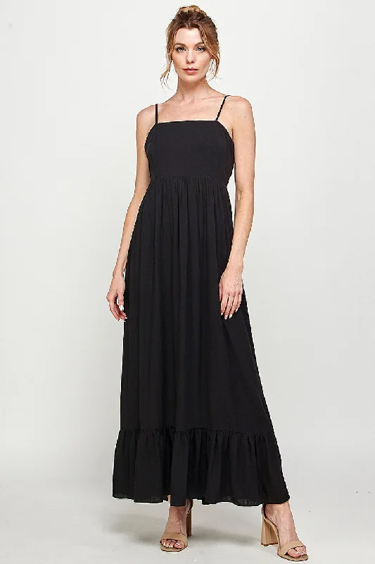 Long Spaghetti Strap Ruffled Maxi Dress