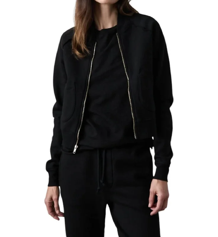 Fox Zip Front Bomber Jacket In Black