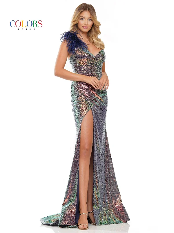 Colors 3252 Prom One Shoulder Fitted Formal Long Dress