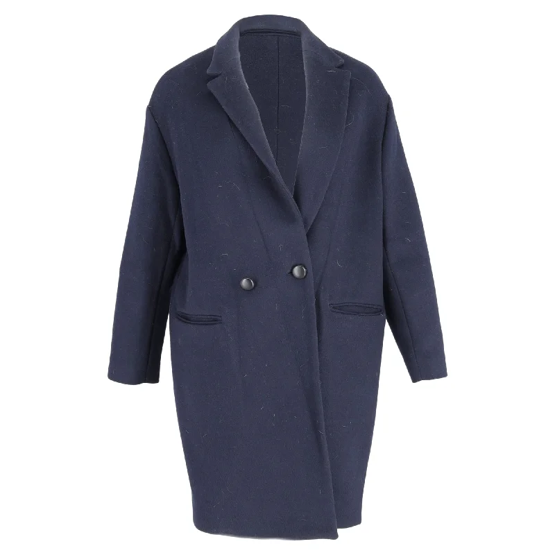 Isabel Marant Double-Breasted Coat in Navy Blue Wool