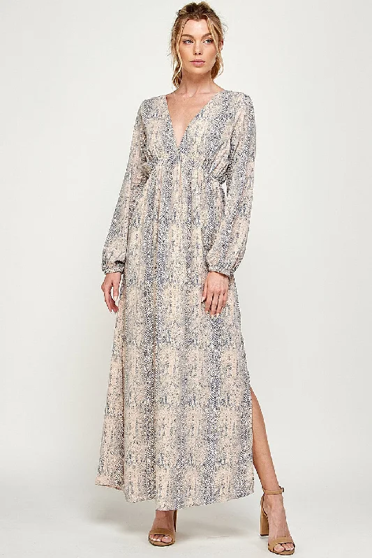 Long Sleeve Animal Print Maxi Dress