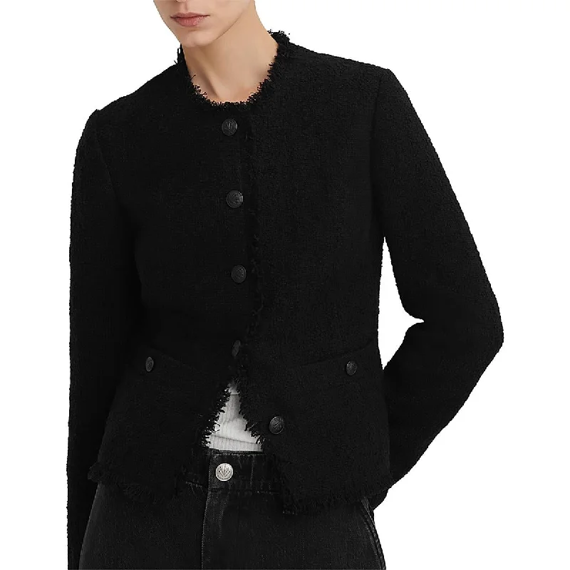 Womens Wool Frayed Hem Soft Shell Jacket