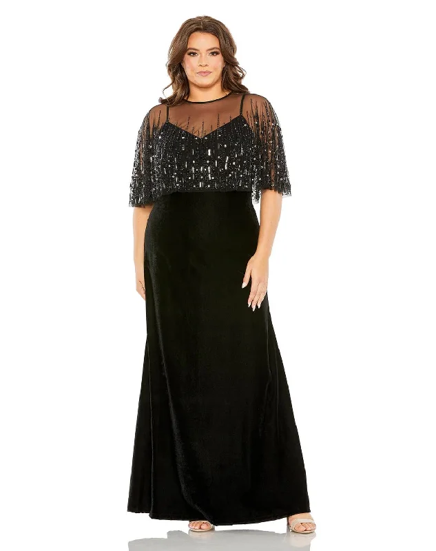 Mac Duggal 9228 Long Plus Size Velvet Cape Dress