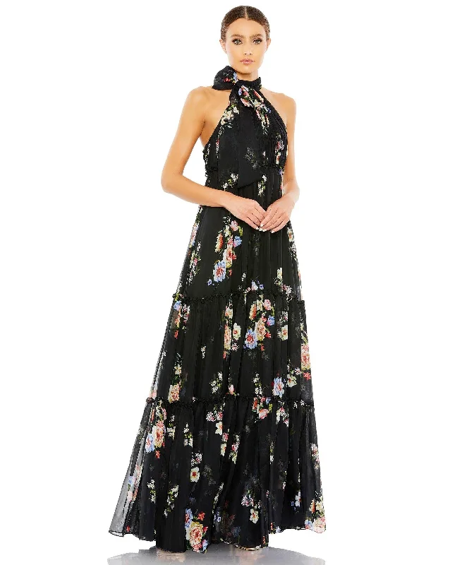 Mac Duggal 55814 Long Floral Halter Formal Dress