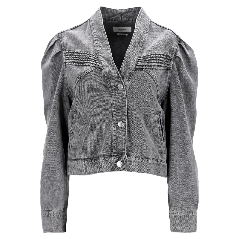 Isabel Marant Etoile Hacene Acid Wash Jacket In Grey Cotton Denim