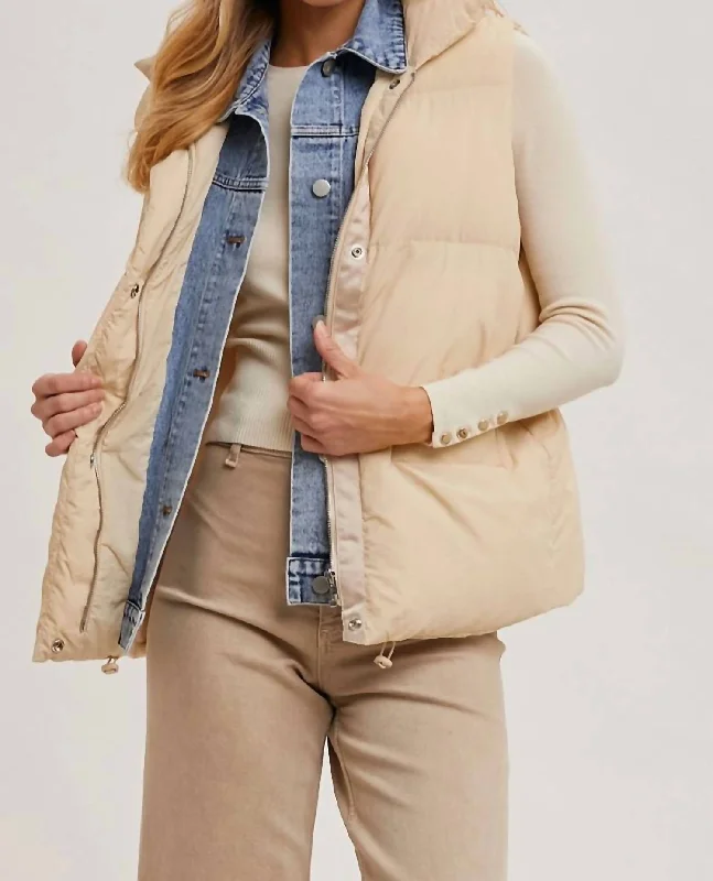 Puffer Vest Combo In Beige