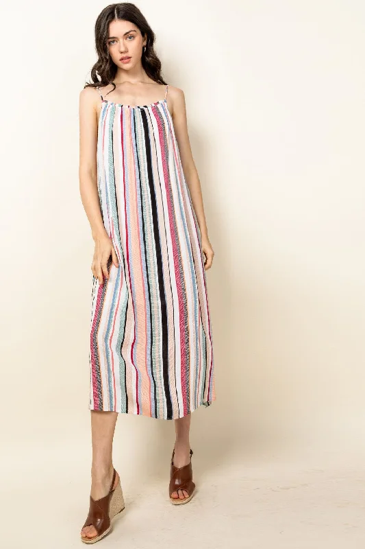 Spaghetti Strap Stripe Midi Dress