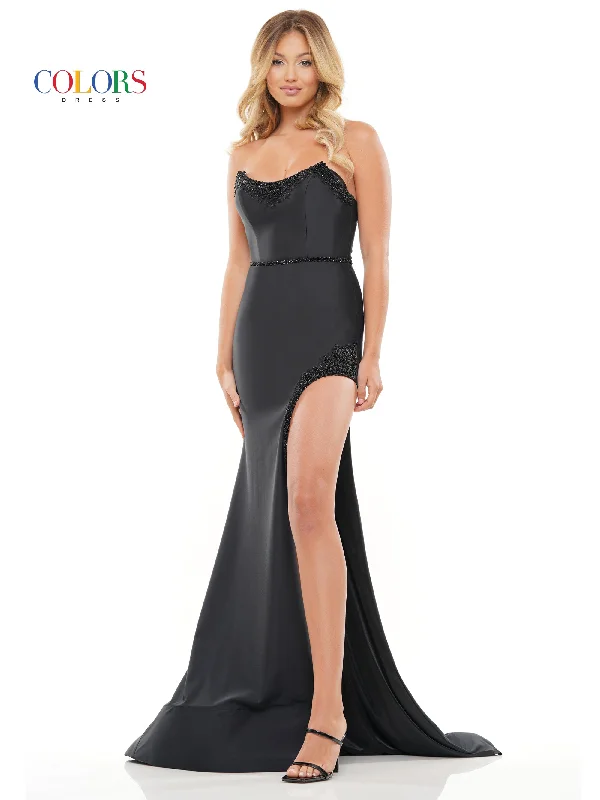 Colors 3167 Formal Strapless Fitted Prom Long Dress