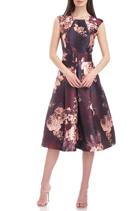 Kay Unger 5515931 Short Cocktail Floral Pleated Midi Dress