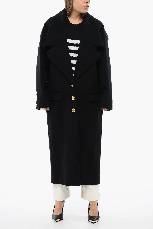 Balmain Virgin Wool Coat With Maxi Lapel