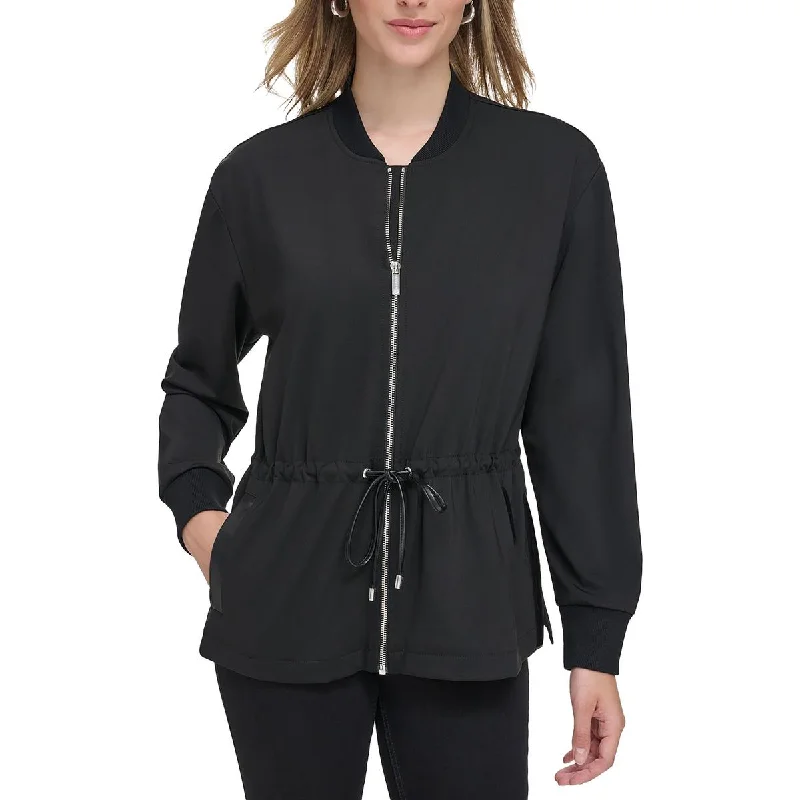 Womens Drawstring Collarless Shirt Jacket