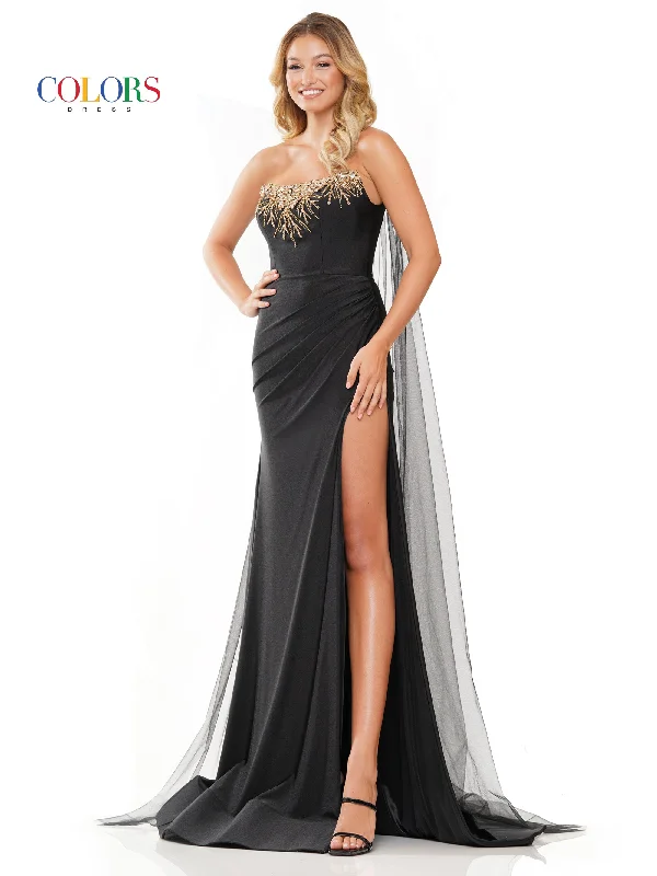 Colors 3279 Long Formal Fitted Satin Prom Dress