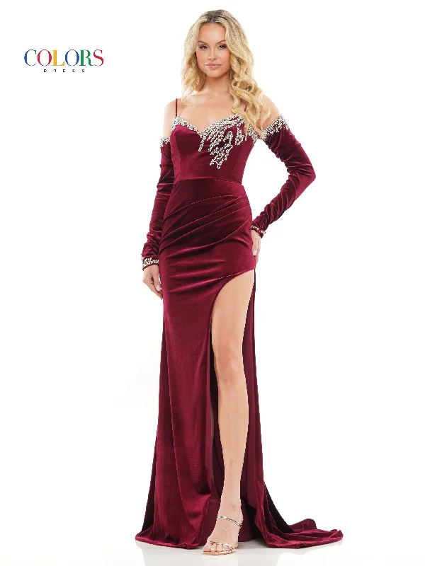 Colors 3272 Long Formal Fitted Velvet Prom Dress