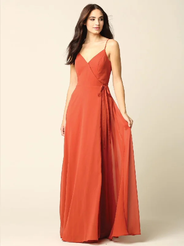 Long Spaghetti Strap Chiffon Wrap Bridesmaids Gown