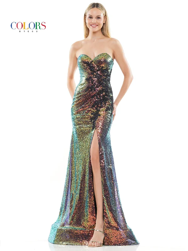 Colors 3109 Long Formal Strapless Sweetheart Fitted Prom Dress