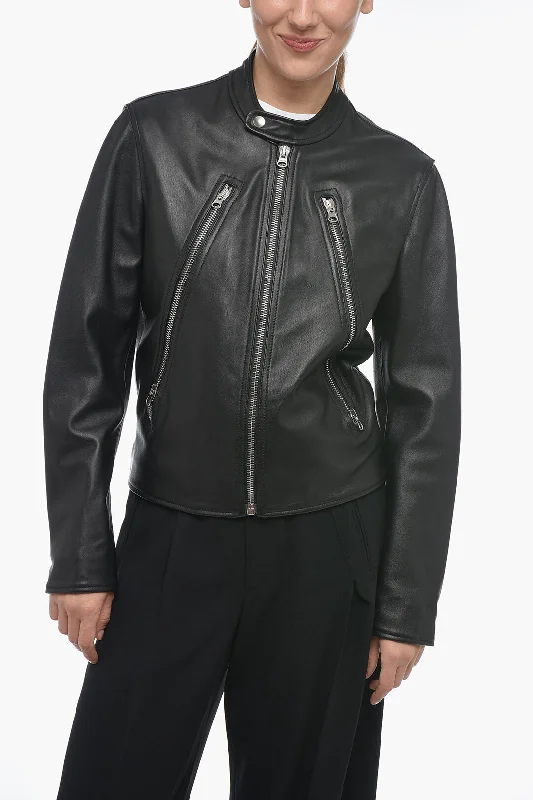 Maison Margiela MM6 Leather Biker Jacket with Zipped Sleeves