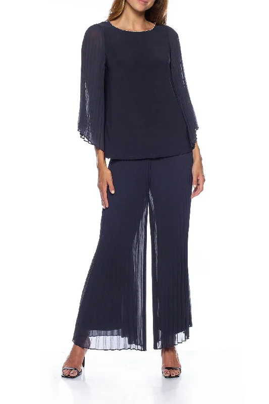 Marina  Pleated Chiffon Illusion Wing Sleeve Pant Set