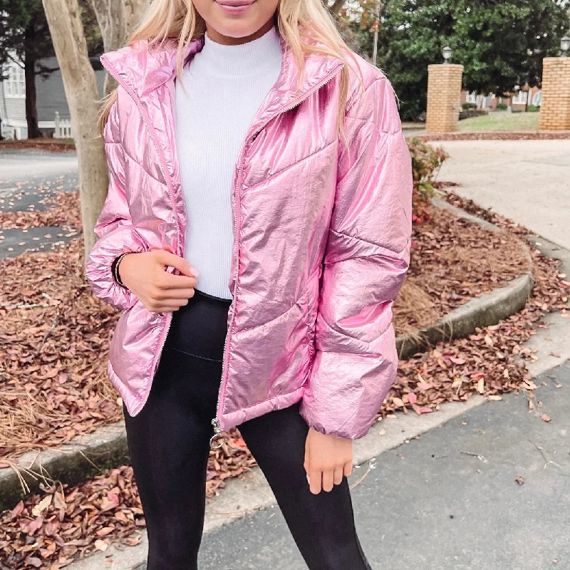 Pink Metallic Puffer Jacket