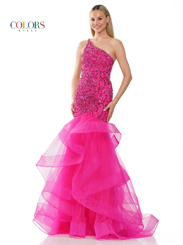 Colors 3209 Long One Shoulder Formal Mermaid Prom Dress