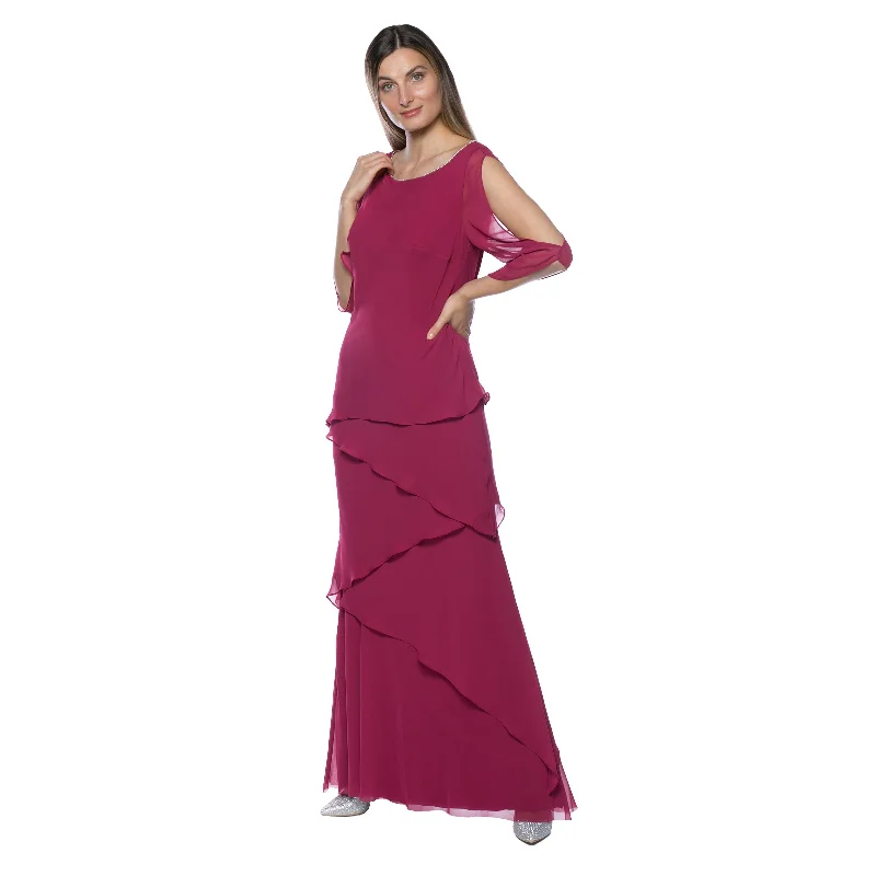 Marina  Long Chiffon Tiered Dress